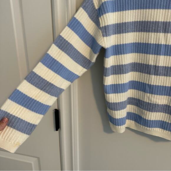 Talbots Blue White Striped Cardigan Sweater Medium - Picture 9 of 15